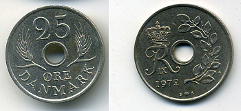 ДАНИЯ 25 ЭРЕ 1972 S; S, ФРЕДЕРИК IX (1947-1972) KM 855.2 медно-никель 54-1165