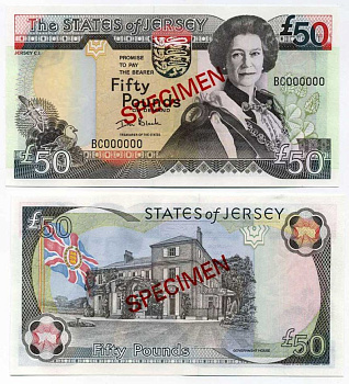 Джерси 5, 10, 20 и 50 фунтов 2000 Елизавета II (1952-2022), образец, SPECIMEN Pick 27s, 28s, 29s, 30s бумага UNC (пресс) 451-20-1