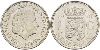 Нидерланды 1 гульден 1970 Юлиана (1948-1980) KM 184а никель 213-956