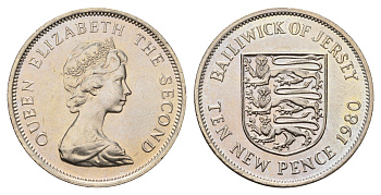 Джерси 10 пенсов 1980 Елизавета II (1952-2022) KM 33 медно-никель UNC 4634-436
