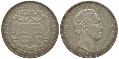 Саксония 1 талер 1847 F, Фридрих Август II (1797-1854), из коллекции Gerhart Rother KM 1162, Dav. 875 серебро 413-5045
