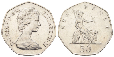 Великобритания 50 пенсов 1978 Елизавета II (1952-2022) KM 913, Spink 4223 (H1) медно-никель 4692-626