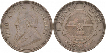 Южно-Африканская Республика, Трансвааль 1 пенни 1898 Пауль Крюгер KM 2 медь 180-844