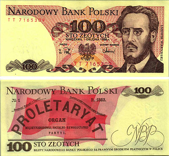 Польша 100 злотых 1988 Людвиг-Фаддей Варынский, манифест социал-революционной партии Pick 143 e бумага 7548-112-4-1