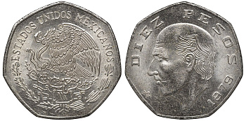 Мексика 10 песо 1979 Мо, Мануэль Идальго Кастилья KM 477.2 медно-никель UNC 4367-1043