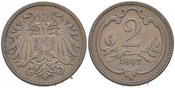 АВСТРИЯ 2 ГЕЛЛЕРА 1897 ФРАНЦ ИОСИФ (1846-1918) KM 2801 бронза 3955-661