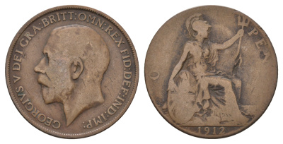 Великобритания 1 пенни 1912 Георг V (1910-1936) KM 810, Spink 4051 бронза 4680-825
