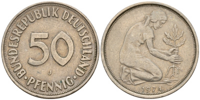 ФРГ 50 пфеннигов 1974 J J.384 KM 109.2 медно-никель    4602-725