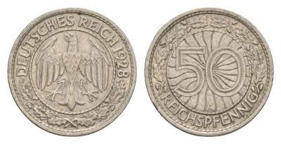 Германия 50 рейхспфеннигов 1928 A KM 49, J. 324 медно-никель 4164-1119