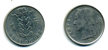 БЕЛЬГИЯ 1 ФРАНК 1978 BELGIQUE KM 142.1 медно-никель 25-1422