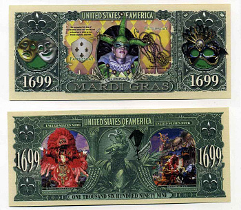 США 1699 ДОЛЛАРОВ 2003 СУВЕНИРНАЯ БАНКНОТА, ПРАЗДНОВАНИЕ КАРНАВАЛОВ ТРАДИЦИИ ПЕРЕОДЕВАНИЙ бумага UNC (ПРЕСС) 8588-62-3-2