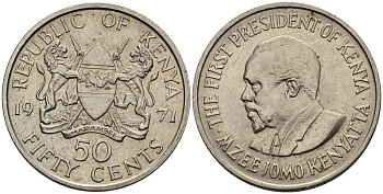 Кения 50 центов 1971 Джомо Кениата KM 13 медно-никель 3457-953