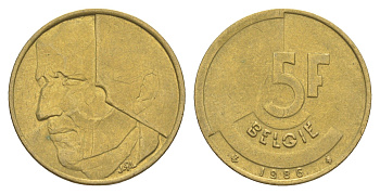 Бельгия 5 франков 1986 Belgie, Бодуэн I (1951-1993) KM 164 медь алюминий никель 4539-135