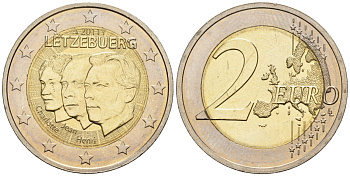 Люксембург 2 евро 2011 50 лет назначения Великого герцога Жана титулом "lieutenant-repr?sentant" KM 116 биметалл 4148-833