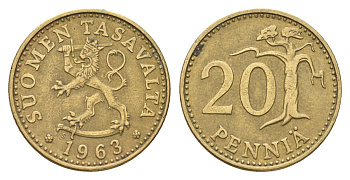 Финляндия 20 пенни 1963 KM 47 алюминиевая бронза 4671-951