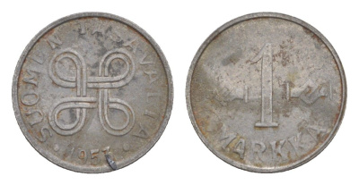 Финляндия 1 марка 1953 KM 36a железо плакированное никелем 4647-429