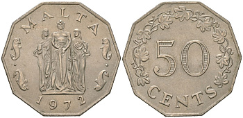 Мальта 50 центов 1972 памятник великой осаде в столице Валлетте KM 12 медно-никель aUNC 4607-613