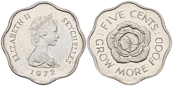 Сейшельские острова 5 центов 1972 FAO, цветок, Елизавета II KM 18 алюминий UNC 4588-633
