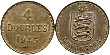 Гернси 4 дабла (дубля) 1945 Н KM 13 бронза aUNC 4606-1057