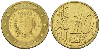 Мальта 10 евроцентов 2008 F KM 128 нордик UNC 4551-815