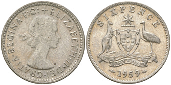 Австралия 6 пенсов 1959 Елизавета II (1952-2022) KM 58 серебро 4623-255