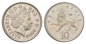 Великобритания 10 пенсов 2000 Елизавета II (1952-2022) KM 989, Spink 4650 (F5) медно-никель UNC 4628-822
