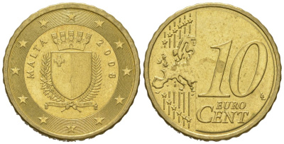 Мальта 10 евроцентов 2008 F KM 128 нордик UNC 4551-815