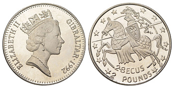 Гибралтар 2,8 экю 1992 рыцарь KM 293 медно-никель BU 11-069-31