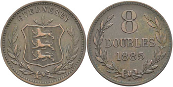 Гернси 8 даблов (дублей) 1885 KM 7 бронза 3996-525