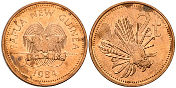 Папуа-Новая Гвинея 2 тойя 1984 Елизавета II (1953-) KM 2 бронза 4571-843