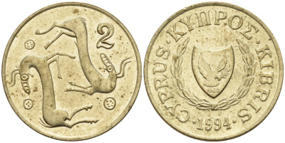 Кипр 2 цента 1994 KM 54.3 никель латунь 4174-1267