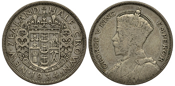 Новая Зеландия 1/2 кроны 1934 Георг V (1910-1936) KM 5 серебро 272-812