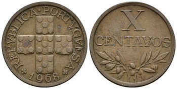 Португалия 10 сентаво 1968 KM 583 бронза 4147-556
