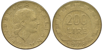 Италия 200 лир 1978 R KM 4543-837