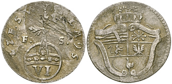 Саксен-Веймар-Эйзенах 6 пфеннигов 1756 FS, Эрнст Август II Константин (1748-1758), герб Koppe 509, slg. Mers.4115 серебро    99-1011