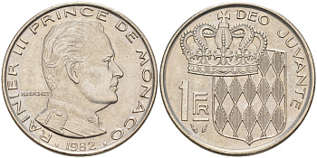 Монако 1 франк 1982 Ренье III (1949-2005) KM 140 никель 190-542