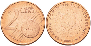 НИДЕРЛАНДЫ 2 ЕВРОЦЕНТА 2002 БЕАТРИКС KM 235 сталь плакированная медью 4543-237