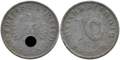 Германия 10 рейхспфеннигов 1943 A KM 101, J.371 цинк 4401-557