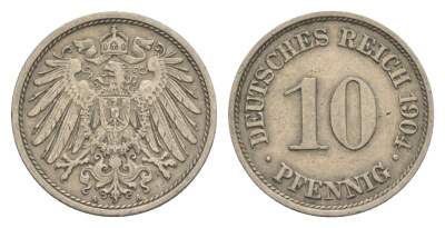 Германия 10 пфеннигов 1904 A, Вильгельм II (1888-1918) KM 12, J. 13 медно-никель 4644-1157