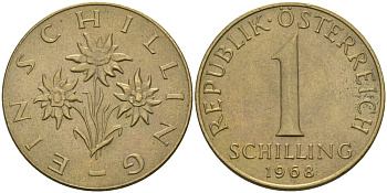 Австрия 1 шиллинг 1968 KM 2886 алюминиевая бронза 4579-332