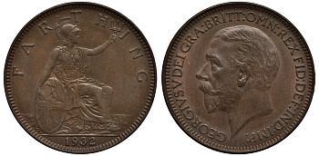 Великобритания 1 фартинг 1932 Георг V (1910-1936) KM 825, Spink 4061 бронза UNC 4114-744