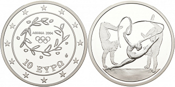 Греция 10 евро 2003 XXVIII летние Олимпийские игры 2004 года в Афинах, художественная гимнастика KM 199 серебро PROOF 02-073-42