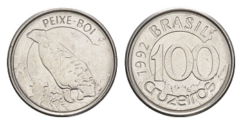 Бразилия 100 крузейро 1992 KM 623 нержавеющая сталь UNC 4644-538