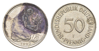 Германия 50 пфеннигов 1992 F KM 109.2, J. 384a медно-никель 4630-239