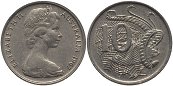 Австралия 10 центов 1967 Елизавета II (1952-), птица лирахвостТ KM 65 медно-никель 3334-711