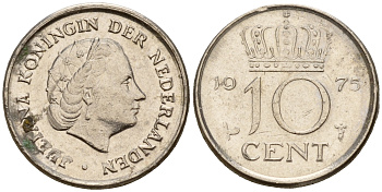 Нидерланды 10 центов 1975 Юлиана (1949-1980) KM 182 никель    4598-329
