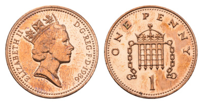 Великобритания 1 пенни 1986 Елизавета II (1952-2022) KM 935, Spink 4381 (B3) бронза UNC 4696-756