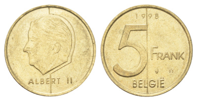 Бельгия 5 франков 1998 Belgie, Альберт II KM 190 алюминиевая бронза 4706-424