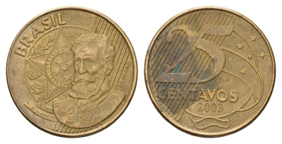Бразилия 25 сентаво 2003 KM 650 сталь плакированная латунью 4561-1056