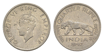 Британская Индия 1/4 рупии 1947 (Ромб) - Бомбей, Георг VI (1936-1952) KM 548 никель 4649-334